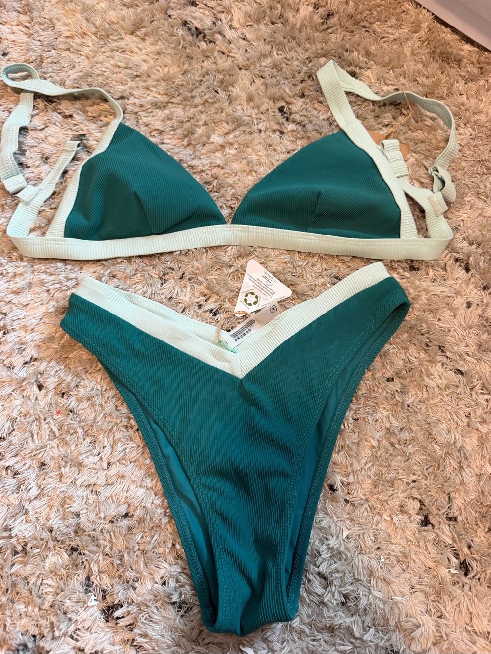 Women’s Two-Tone Green Ribbed Bikini Set